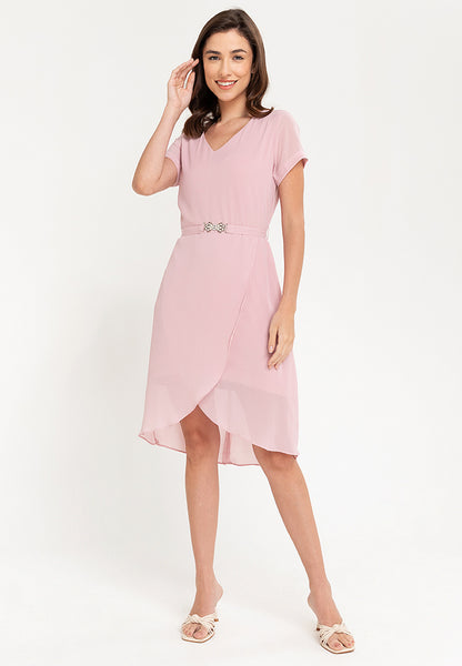 Krizia High Low Overlap Dress with Metal Detail Belt