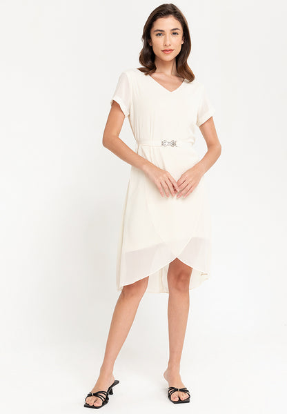 Krizia High Low Overlap Dress with Metal Detail Belt