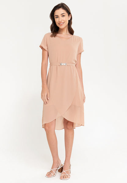 Krizia High Low Overlap Dress with Metal Detail Belt