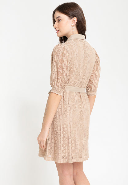 Krizia Puff Sleeves Lace Shirt Dress