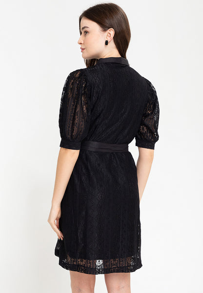 Krizia Puff Sleeves Lace Shirt Dress