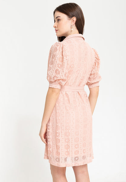 Krizia Puff Sleeves Lace Shirt Dress