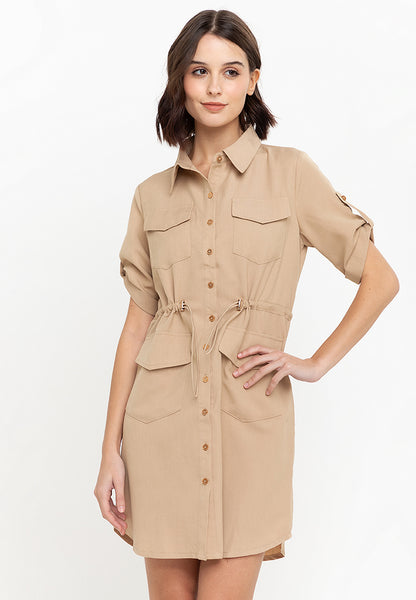 Krizia Button Down Shirt Dress With Roll Tab Sleeve Dress