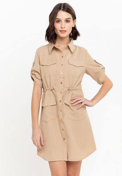 Krizia Button Down Shirt Dress With Roll Tab Sleeve Dress
