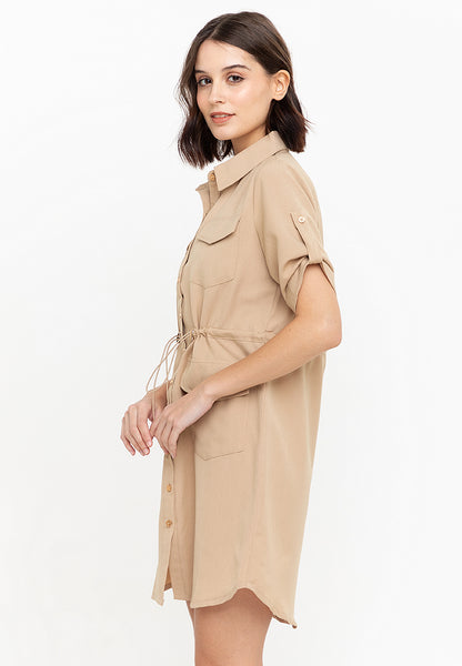Krizia Button Down Shirt Dress With Roll Tab Sleeve Dress
