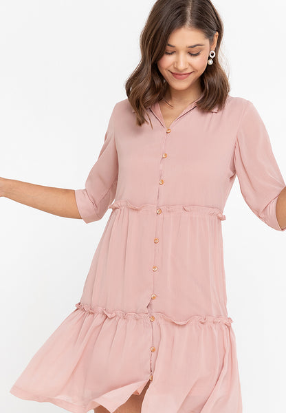 Krizia Button Down Tier Smocked Dress