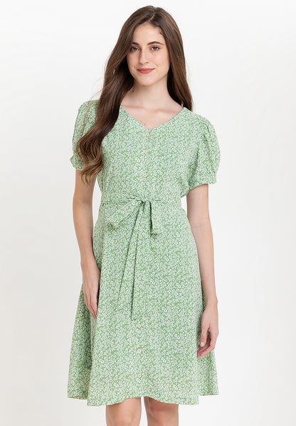 Krizia Printed Button Down Tie Front Dress