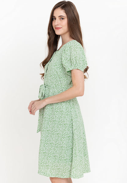 Krizia Printed Button Down Tie Front Dress