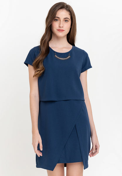 Krizia Cotton Knit Stretch Origami Dress with FREE Detachable Necklace