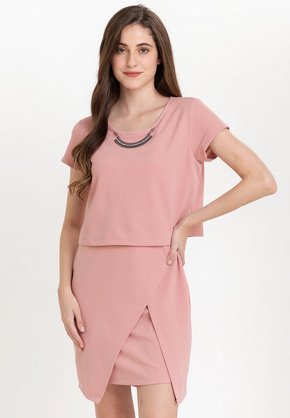 Krizia Cotton Knit Stretch Origami Dress with FREE Detachable Necklace