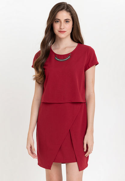 Krizia Cotton Knit Stretch Origami Dress with FREE Detachable Necklace