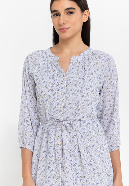 Krizia Button Down Long Sleeve Tiered Printed Dress
