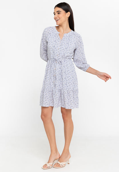 Krizia Button Down Long Sleeve Tiered Printed Dress