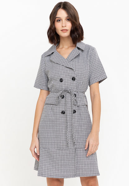Krizia Tweed Pleated Hem Blazer Trench Dress