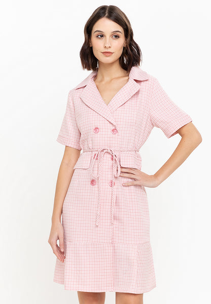 Krizia Tweed Pleated Hem Blazer Trench Dress