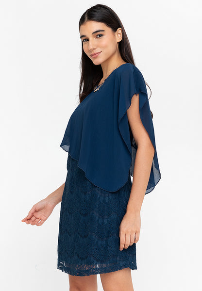 Krizia Overlay Lace Dress with Necklace