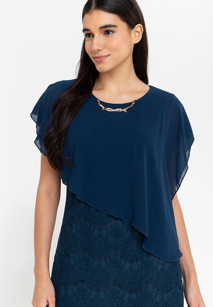 Krizia Overlay Lace Dress with Necklace