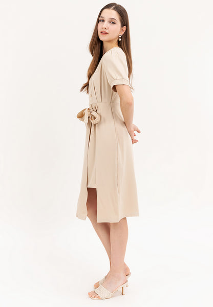 Krizia V-Neck Button Detail Overlap Dress