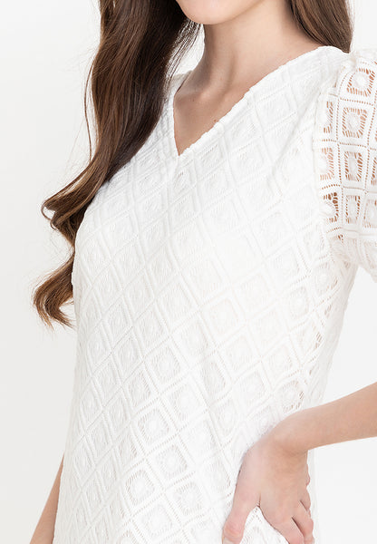 Krizia Geometric Cotton Lace Shift Dress