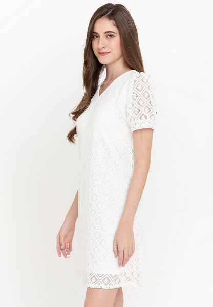 Krizia Geometric Cotton Lace Shift Dress