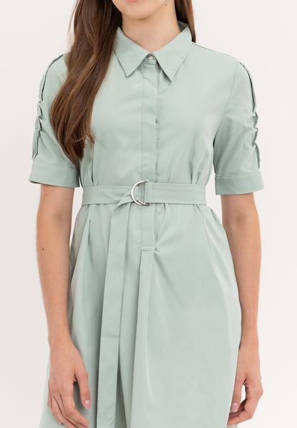 Krizia Button Down Belted Shirt Dress with Roll Tab Sleeve