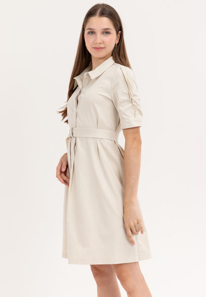 Krizia Button Down Belted Shirt Dress with Roll Tab Sleeve
