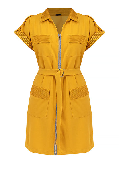 Krizia Front Zipper Collared Shirt Dress with Belt