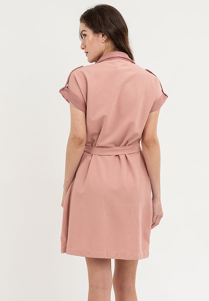 Krizia Front Zipper Collared Shirt Dress with Belt