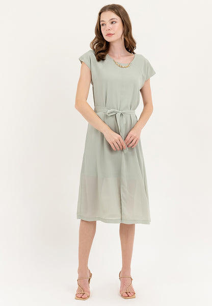 Krizia Midi Tie Waist Front Slit Dress