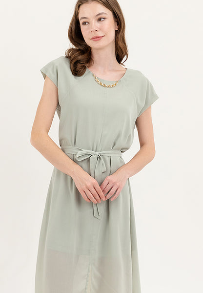 Krizia Midi Tie Waist Front Slit Dress