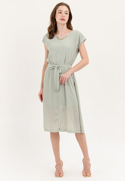 Krizia Midi Tie Waist Front Slit Dress