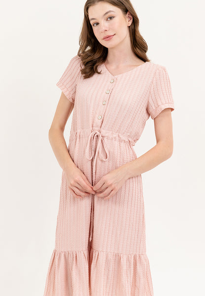 Krizia V-Neck Button Down Drawstring Flounce Hem Dress