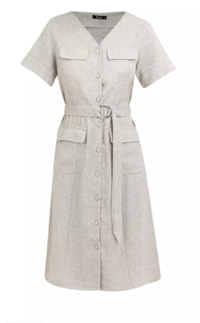 Krizia Button Down V-Neck Front Flaps Belted Dress