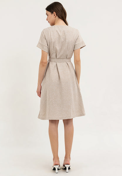 Krizia Button Down V-Neck Front Flaps Belted Dress