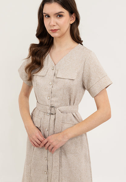 Krizia Button Down V-Neck Front Flaps Belted Dress