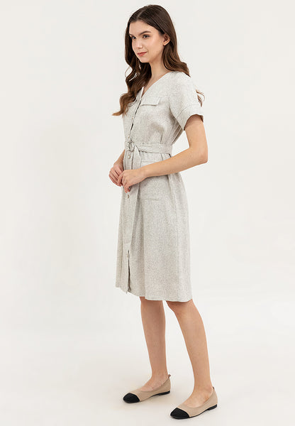 Krizia Button Down V-Neck Front Flaps Belted Dress