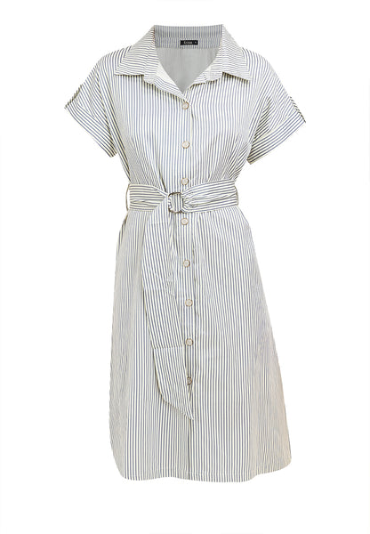 Krizia Vertical Stripes Belted Button Down Collared Dress