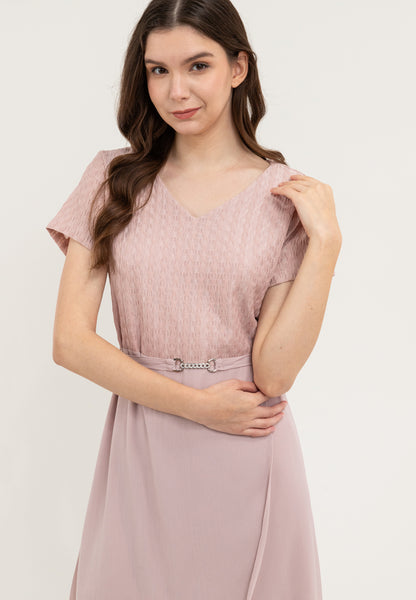 Krizia Special Fabric Flowy Overlap Skirt Dress with Crystal Belt