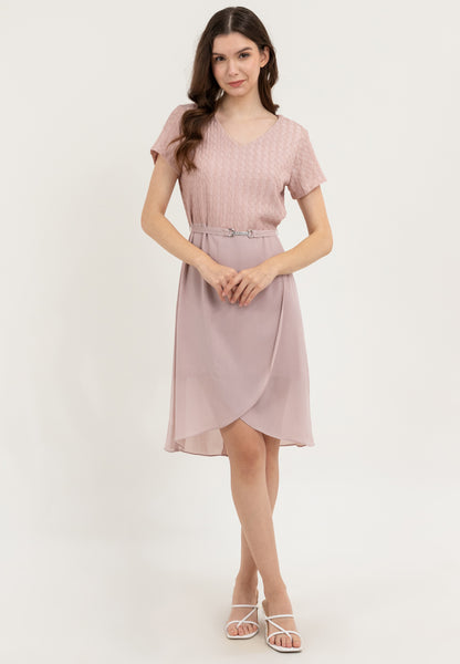 Krizia Special Fabric Flowy Overlap Skirt Dress with Crystal Belt