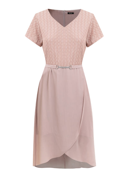 Krizia Special Fabric Flowy Overlap Skirt Dress with Crystal Belt