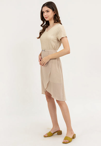 Krizia Special Fabric Flowy Overlap Skirt Dress with Crystal Belt