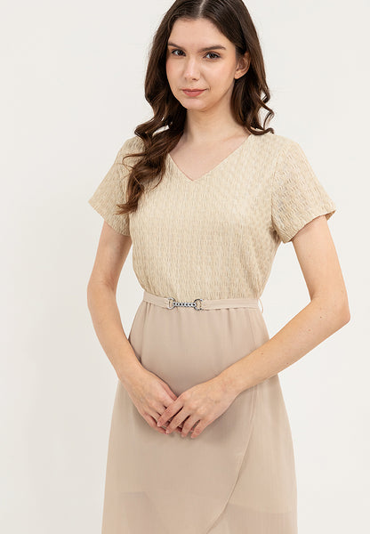 Krizia Special Fabric Flowy Overlap Skirt Dress with Crystal Belt