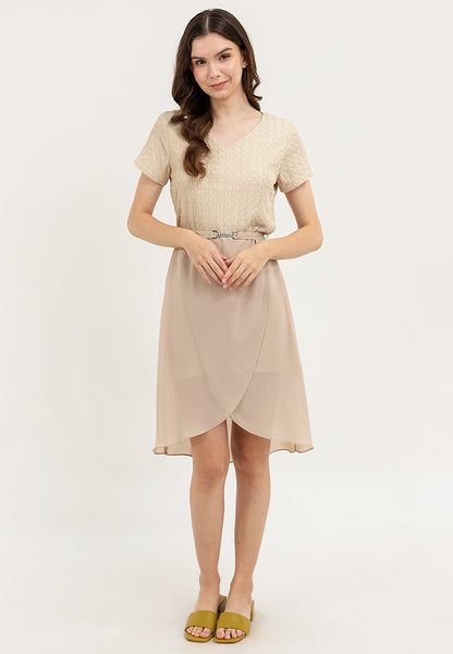 Krizia Special Fabric Flowy Overlap Skirt Dress with Crystal Belt
