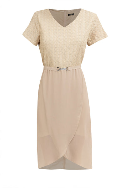 Krizia Special Fabric Flowy Overlap Skirt Dress with Crystal Belt