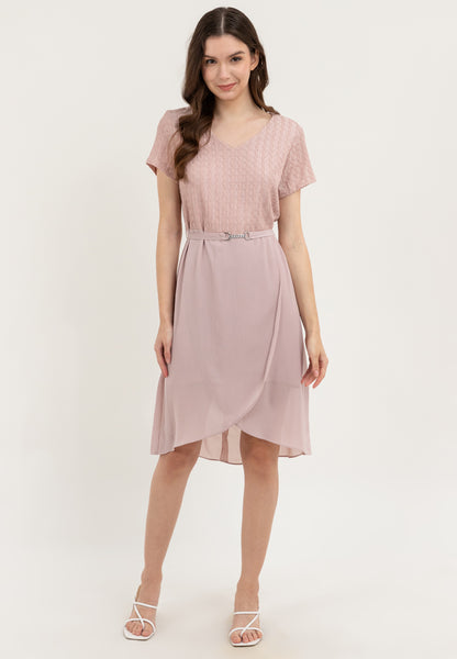 Krizia Special Fabric Flowy Overlap Skirt Dress with Crystal Belt