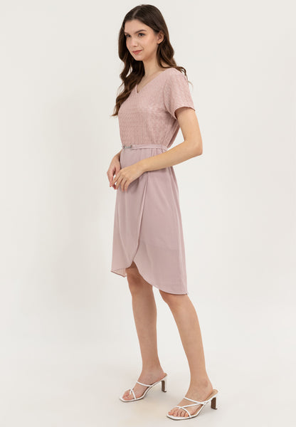 Krizia Special Fabric Flowy Overlap Skirt Dress with Crystal Belt