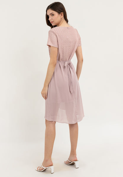 Krizia Special Fabric Flowy Overlap Skirt Dress with Crystal Belt