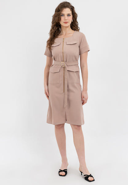 Krizia Square Neck Front Zipper Dress