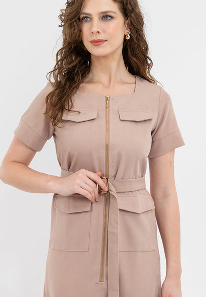 Krizia Square Neck Front Zipper Dress