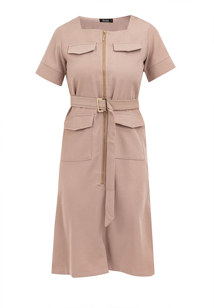 Krizia Square Neck Front Zipper Dress